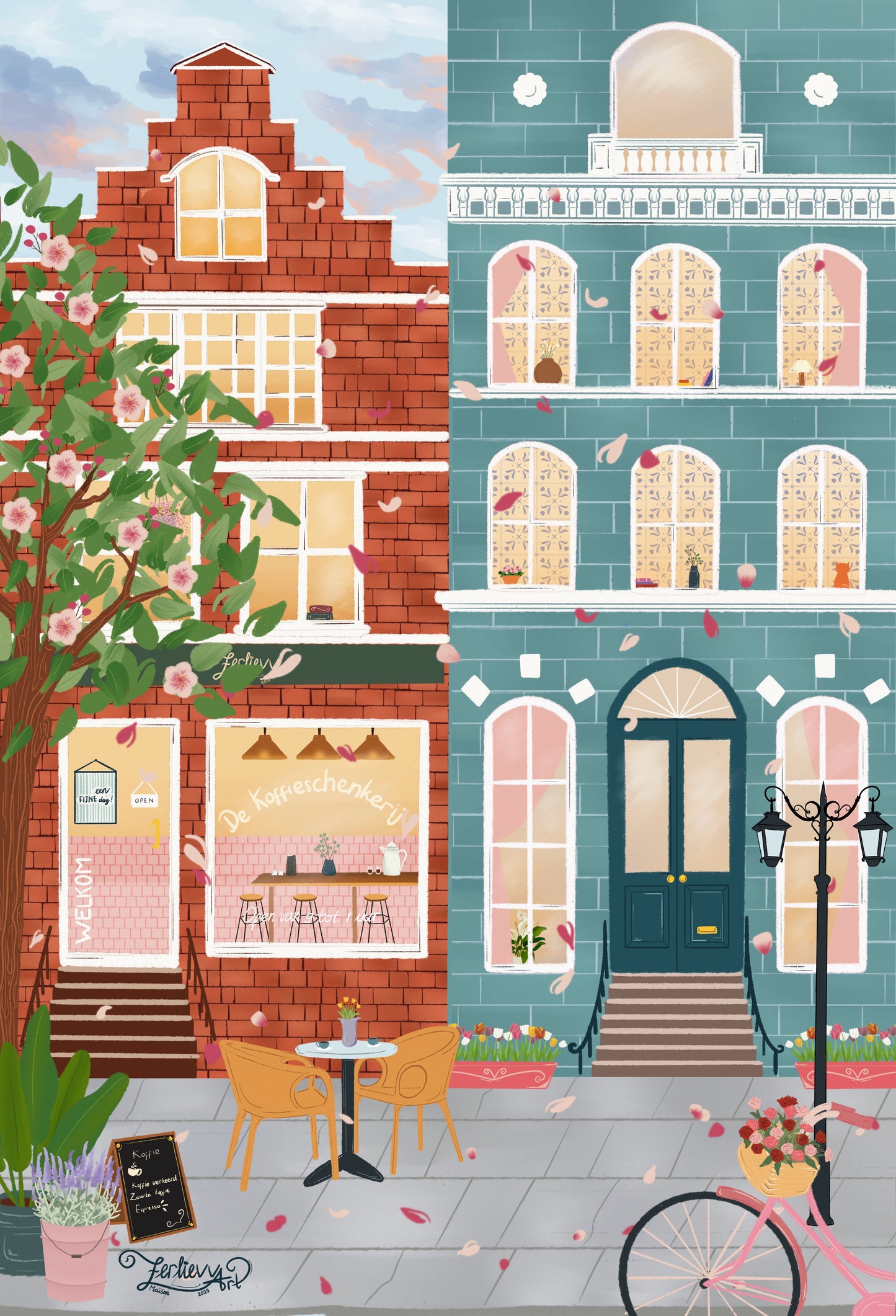 Netherlands Koffie Art Print: Vibrant Floral Wall Decor