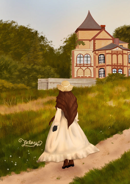 Cottage Hijabi Girl Art Print: Vibrant Wall Decor