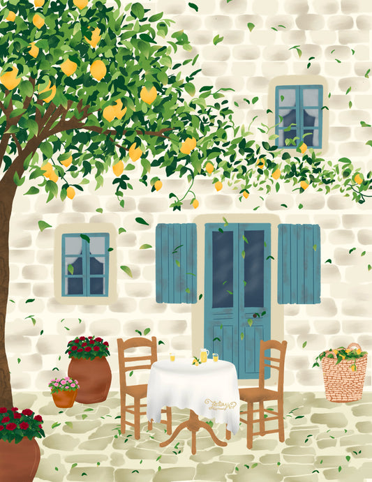 Cottage Lemon Tree Art Print: Vibrant Floral Wall Decor